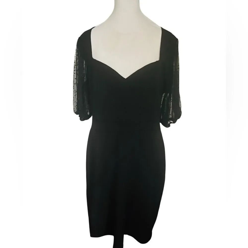 Fashion Nova black sweetheart neckline midi dress semi sheer diamond dot sleeve